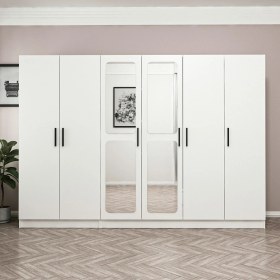 Resim Minar Kale 6 Kapak Aynalı 2 Çekmece Zincir Dolap - Beyaz 