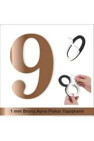 Resim zafrakreklam Kapı Daire Numarası 1 mm Bronz Ayna Pleksi Yapışkanlı No - 9 DOKUZ 