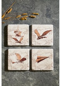 Resim Hezârfen ve Galata Kulesi 4'lü Traverten Bardak Altlığı Çok Renkli 