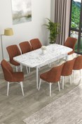 Resim Canisa Concept Eva Serisi 80x132 Açılabilir MDF Mutfak Masası Takımı Beyaz Masa 8 Kiremit Sandalye 