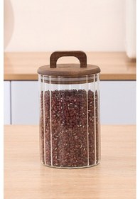 Resim Morponi Borosilikat Cam Optik Çizgili Akasya Kapaklı Kavanoz Zahire 2450 Ml Şeffaf 