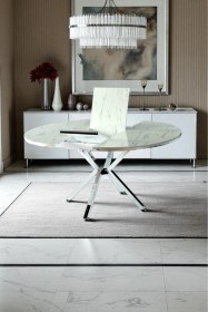 Resim Dengema Zenit Plus Açılır Yuvarlak Masa Sandalyesiz Beyaz Mermer, Krom Ayak, Ø100 134 Cm Beyaz Mermer - Krom Ayak 