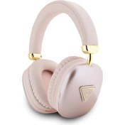 Resim Guess Orjinal Lisanslı Kulak Üstü Bluetooth Kulaklık Guess Pu 4g Desenli Üçgen Logolu Pembe 