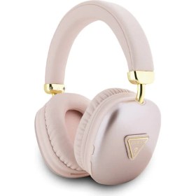 Resim Guess Orjinal Lisanslı Kulak Üstü Bluetooth Kulaklık Guess Pu 4g Desenli Üçgen Logolu Pembe 