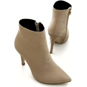 Resim Potinonline K1034 Kadın Yılan Baskılı Sivri Topuk Kısa Bot&Bootie Ten 
