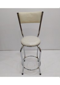 Resim Sandalye BAR Tipi Yüksek Model 1adet KREM Suni deri döşem Metal Transmisyon Çelik nikelaj El Yapım 