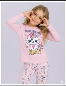 Resim Kız Çocuk Uzun Kollu %100 Pamuklu Pijama Takımı Unicat Pembe 