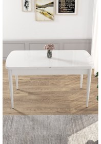 Resim Canisa Concept Kor Serisi, 70x114 Açılabilir Beyaz Yemek Masası Takımı,4 Lacivert Sandalye Masa Beyaz Sandalyeler Lacivert 