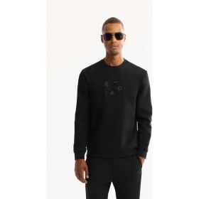 Resim AVVA Erkek Siyah Bisiklet Yaka Pamuklu Bi-Stretch Baskılı Regular Fit Sweatshirt A52Y1247 