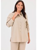Resim Galaxi Kadın Büyük Beden Çizgili Gömlek 4007 Bej 
