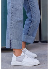 Resim Arens Beyaz Gri Hakiki Deri Kadın Sneaker-Beyaz 