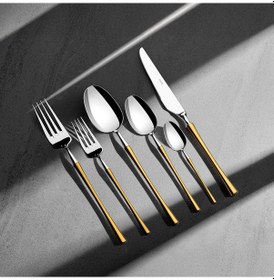 Resim Nehir Marbella Altın Saten 12 Kişilik 72 Parça Çatal Kaşık Bıçak Takımı Altın - Gümüş 
