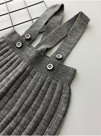 Resim Sparrow Laurel Füme Rengi Önden Düğmeli Askılı Ayarlanabilir Unisex Bebek Triko Salopet Tayt Pantolon 
