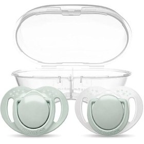 Resim Mamajoo Sterilizasyon & Saklama Kutulu Powder Green Desenli İkili Ortodontik Emzik 12 Ay+ 