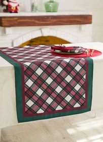 Resim AYSHome Beyaz Lacivert Düz Pötikareli Runner 