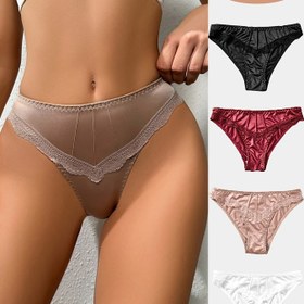 Resim Kadınlar için 4-Lü Seksi Saten Çamaşırları, Orta Yükseltme Dantel Kenarı, Dikişsiz Rahat ve Yumuşak İç Çamaşırı, Poliamid %86 Elastan %14, Katı Renk Örgü Kumaş, Kontrast Dantel Detay 
