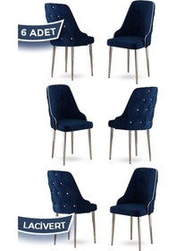 Resim Canisa Krax Serisi 1.sınıf Babyface Kumaş Yemek Odası Sandalyesi Gümüş Metal Ayak 6 Adet Lacivert Sandalye Sandalye Lacivert Ayakları Gümüş 