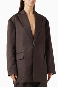 Resim Crimp Single-breasted Blazer, Lüks Tek Düğmeli Klasik Ceket - Kahverengi / 10 