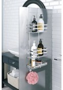 Resim Banyo Duşa Kabin Rafı Paslanmaz Metal Krom Kaplı 3 Katlı Gümüş 