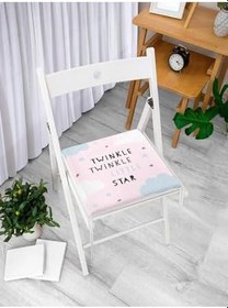 Resim RealHomes Pembe Zemin Bulut Ve Yıldız Desenli Özel Tasarımlı Çocuk Odası Fermuarlı Sandalye Minderi 
