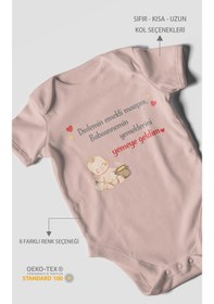 Resim Morivokids Dedeye Ve Babaanneye Özel Kısa Kollu Bebek Body %100 Pamuk Pastel Pembe 