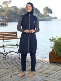 Resim Estiva 25950 Lacivert Marin Fermuarlı Desenli Tam Boy Tesettür Mayo Lacivert 