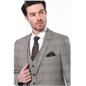 Resim Wessi Ekose Slim Fit Bej Erkek Ceket 001 