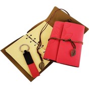 Resim Huramarketing Ahşap Kutulu Kırmızı Deri Defter Ve Anahtarlık Set 