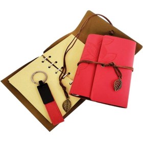 Resim Huramarketing Ahşap Kutulu Kırmızı Deri Defter Ve Anahtarlık Set 