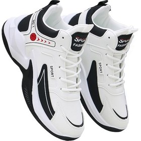 Resim Yeni Yüksek Topuklu Erkek Deri Su Geçirmez Basketbol Ayakkabısı, Sürtünmeli Kaykay Ayakkabısı Beyaz, Siyah 