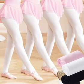 Resim 4'lü Paket Kızlar için Bale Taytları - Pembe, Beyaz ve Koyu Mavi Pointe Ayakkabı Stili Taytlar, 30/D Dikiş İpliği, Dans Pratiği, Gösteriler, Fındıkkıran ve Kuğu Gölü Performansları için - Sadece Elde Yıkama (Genç Balerin Kıyafetleri için) 