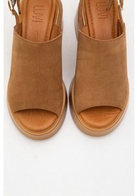 Resim Luvishoes Power Taba Süet Hakiki Deri Kadın Dolgu Topuklu Sandalet Taba Süet 