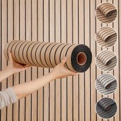 Resim 45cm/17.71in*300cm/118.11in 1 rulo 3D ahşap desenli kenar kaplama, düz eşleşen şekiller ve çizgili vinil duvar kağıdı, kalın 3D ağ duvar kağıdı ev yenileme, TV arka planı, tavan için 
