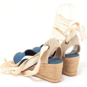 Resim Star Tombis Gerçek Elişi Ipli Espadril Dolgu Topuk Keten Espadril Handmade Mavi 