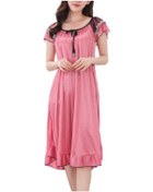 Resim Koyu Pembe Yazlık Gecelik Önü Boş Rahat Nefes Alabilir Kadın Pürüzsüz Saten Volanlı Etek Yazlık Gecelik Ev Giyimi Koyu Pembe 