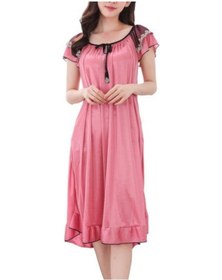 Resim Koyu Pembe Yazlık Gecelik Önü Boş Rahat Nefes Alabilir Kadın Pürüzsüz Saten Volanlı Etek Yazlık Gecelik Ev Giyimi Koyu Pembe 