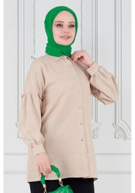 Resim Sevitli Kolu Fırfır Detaylı Tunik-bej-3619-bej Bej 