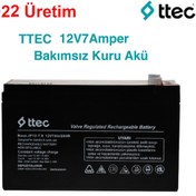 Resim Ttec 12 Volt 7 A Akü-12V 7 Ah Kuru Akü Aralık 2022 Üretim 6 Adet Ttec