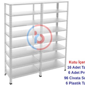 Resim RafBurada 8 Katlı Duble Galvaniz Çelik Raf - Depo, Arşiv, Kiler, Dosya, Market Rafı 43x75 cm-300 cm-0.70 mm 