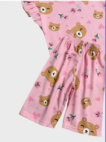 Resim Aliş Kids Kız Çocuk Pamuklu Pembe Ayıcık Kalp Desenli Kolları Fırfırlı Kısa Kollu Şortlu Yazlık Pijama Takımı 