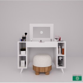 Resim Makyaj Masası Bölmeli Ve Açık Raflı Geniş Depolama Alanına Sahip 