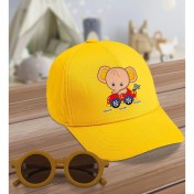 Resim Bk Kids Yarışçı Fil Tasarımlı Sarı Cotton Çocuk Şapkası ve Sarı Çocuk Güneş Gözlüğü Hediye Seti 