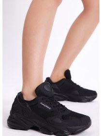 Resim Rahat Kalıp Yüksek Taban Bağcıklı Unisex Siyah Siyah Spor Ayakkabı Zhr-0 Siyah Siyah 