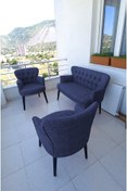 Resim Azra Aksesuar Çay Seti Koltuk Takımı - Keten Kumaş-ahsap - Ofis Koltuğu-balkon Koltuğu - Mavi 