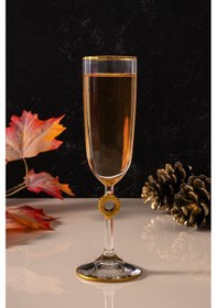 Resim Mest Emora 6 Adet Ayaklı Yüzüklü Bal Renk Kahve Yanı Su Bardağı Takımı - 150 Cc Şıklık Ve Zarafet Yüzük Gold 