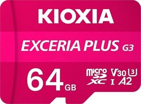 Resim Kioxia 64GB Exceria Plus G3 Micro SDXC V30 A2 4K 210MB/90MB/sn Hafıza Kartı - SD Adaptörlü (LMPL3M064GG2) 