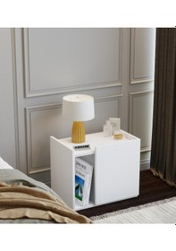 Resim 50 Cm Mdf Modern Beyaz Komodin Çok Amaçlı Dolap Yan Sehpa 