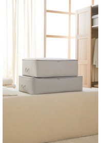 Resim Ocean Home Textile 2'li Gri Balıksırtı Baza Altı Hurç Set 