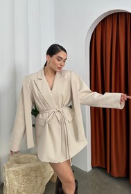 Resim msm fashion Kadın Oversize Blazer Ceket Kuşaklı Omuz Detaylı 
