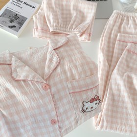 Resim Pijama Kadınlar Yaz için for hello kitty Kısa Kollu Şort Uzun Pantolon Büyük Beden Dış Giyim Sevimli Karikatür Tatlı Ev Giyim Seti Kadınlar Üç Parça Set Yaz Fırsatı Etkinlik 